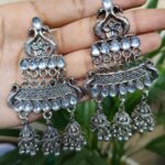 Oxidized Peacock Jhumki Dangler Earrings With Traditional Ethnic Design