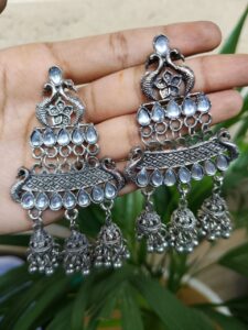 Oxidized Peacock Jhumki Dangler Earrings With Traditional Ethnic Design