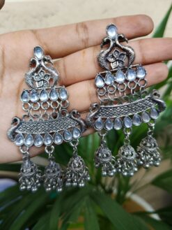 Oxidized Peacock Jhumki Dangler Earrings With Traditional Ethnic Design
