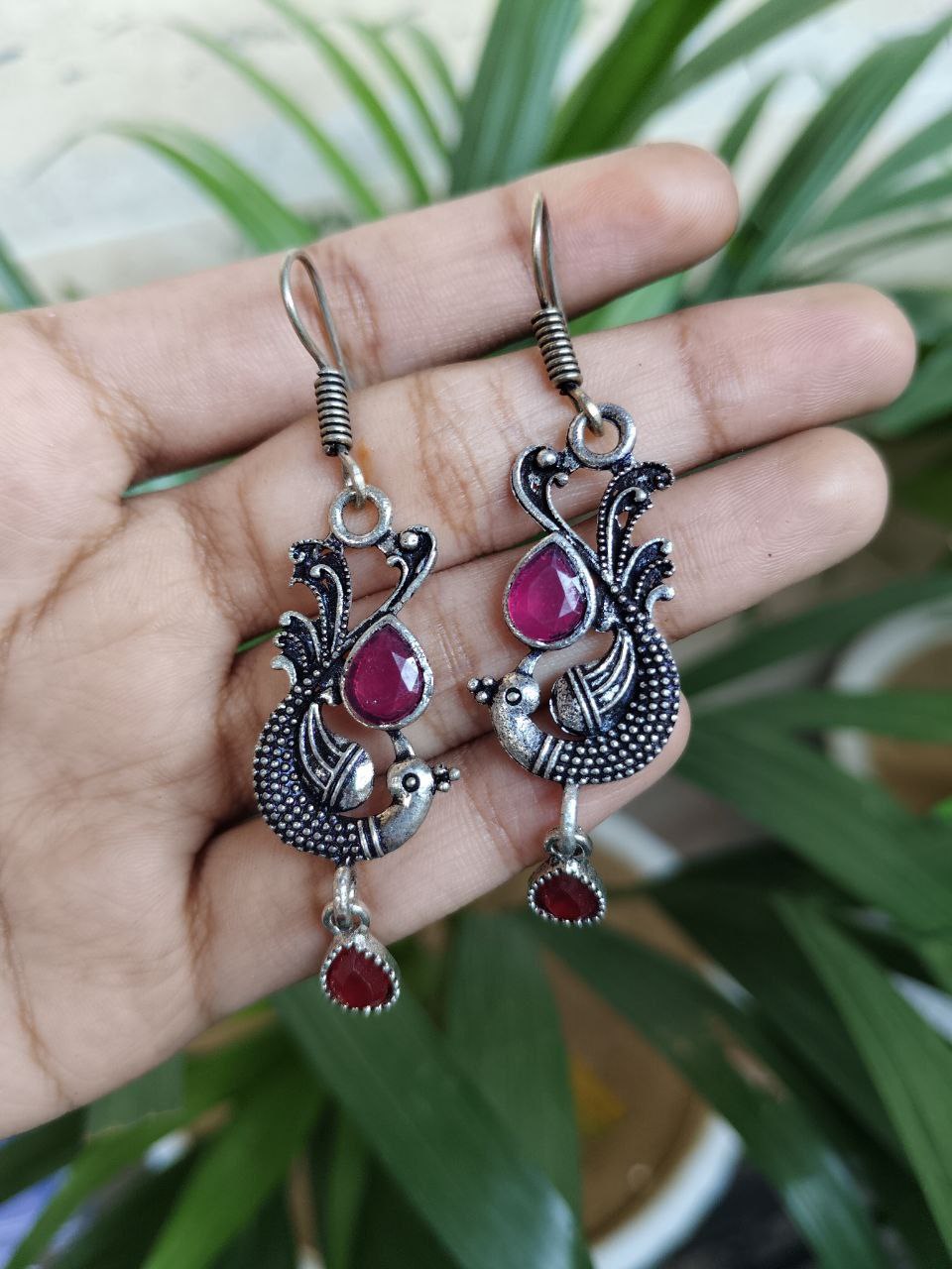 Peacock Design Hook Dangler Earrings With Elegant Stone Work Detailing 1 Peacock Design Hook Dangler Earrings With Elegant Stone Work Detailing