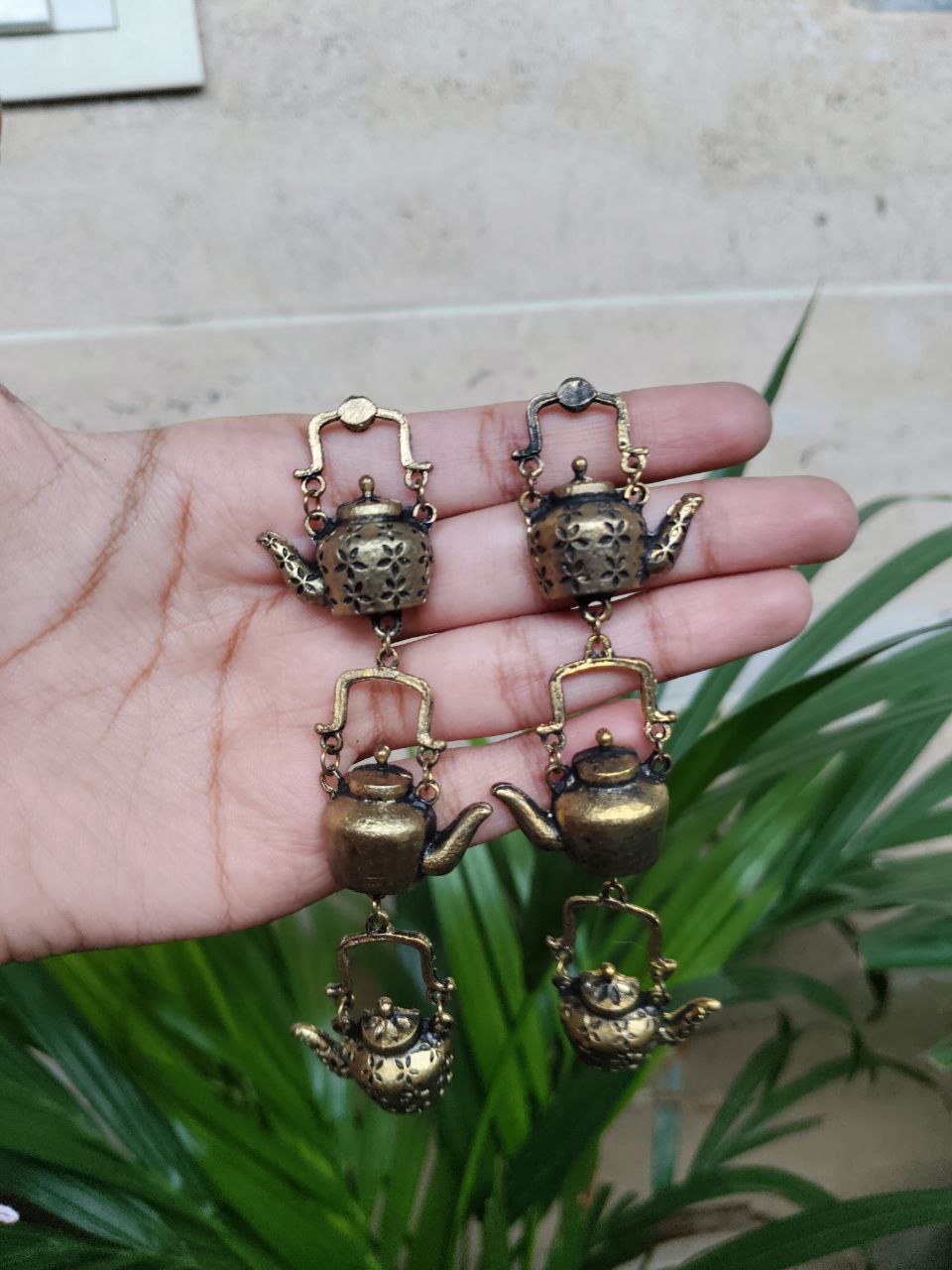 Golden Tep Kettle Earrings | Unique Trendy Ethnic Jewelry for Women 1 Golden Tep Kettle Earrings | Unique Trendy Ethnic Jewelry for Women
