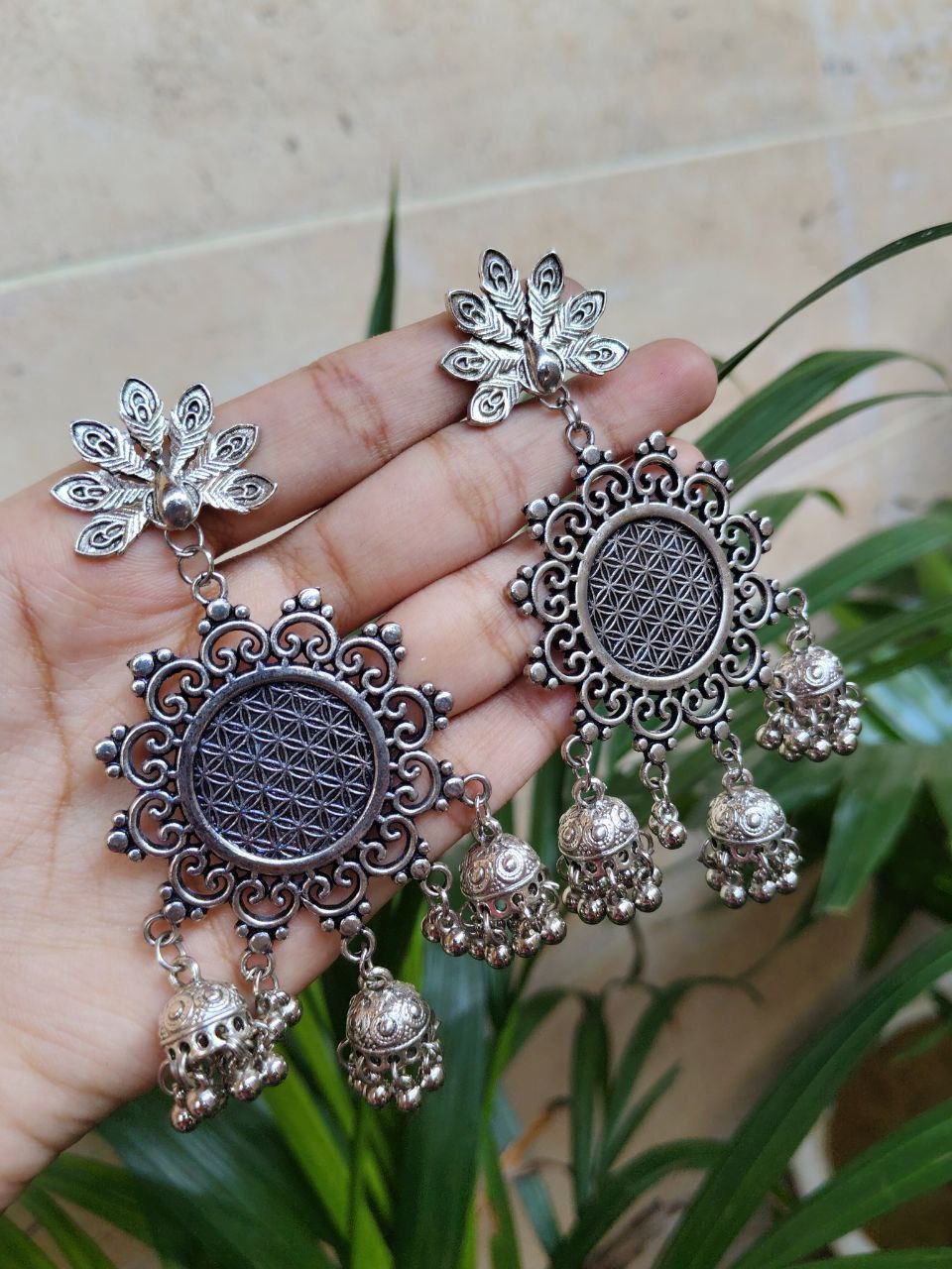 Oxidized Peacock Jhumki Dangler Earrings With Traditional Ethnic Design 1 Oxidized Peacock Jhumki Dangler Earrings With Traditional Ethnic Design