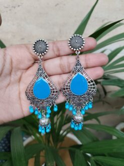 Oxidised German Silver Meenakari Work Dangler Earrings| Elegant Ethnic Jewelry for Women