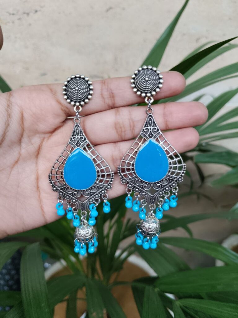 Oxidised German Silver Meenakari Work Dangler Earrings| Elegant Ethnic Jewelry for Women