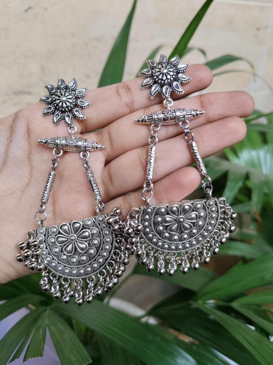 Oxidised German Silver Chandbali Earrings | Traditional Ethnic Festival Wear Jewelry 1 Oxidised German Silver Chandbali Earrings | Traditional Ethnic Festival Wear Jewelry
