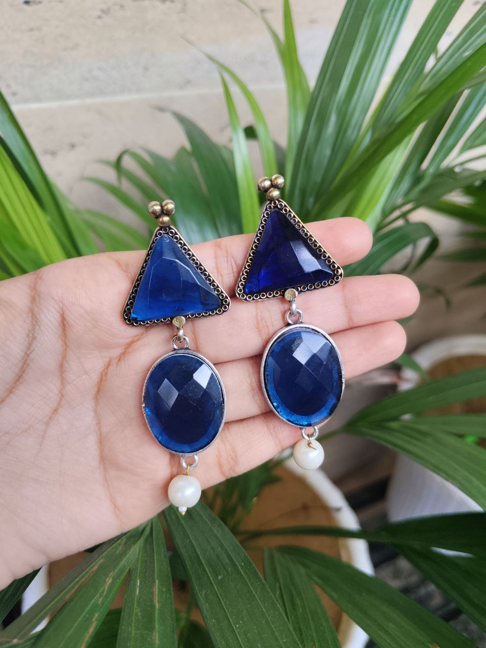 Elegant Monalisa Dangler Earrings | Two-Tone Stylish Oxidised Silver Plated Jewelry 1 Elegant Monalisa Dangler Earrings | Two-Tone Stylish Oxidised Silver Plated Jewelry