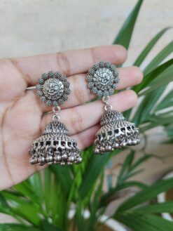 Silver Plated Dangler Jhumki Earrings Ghungroo Detailing