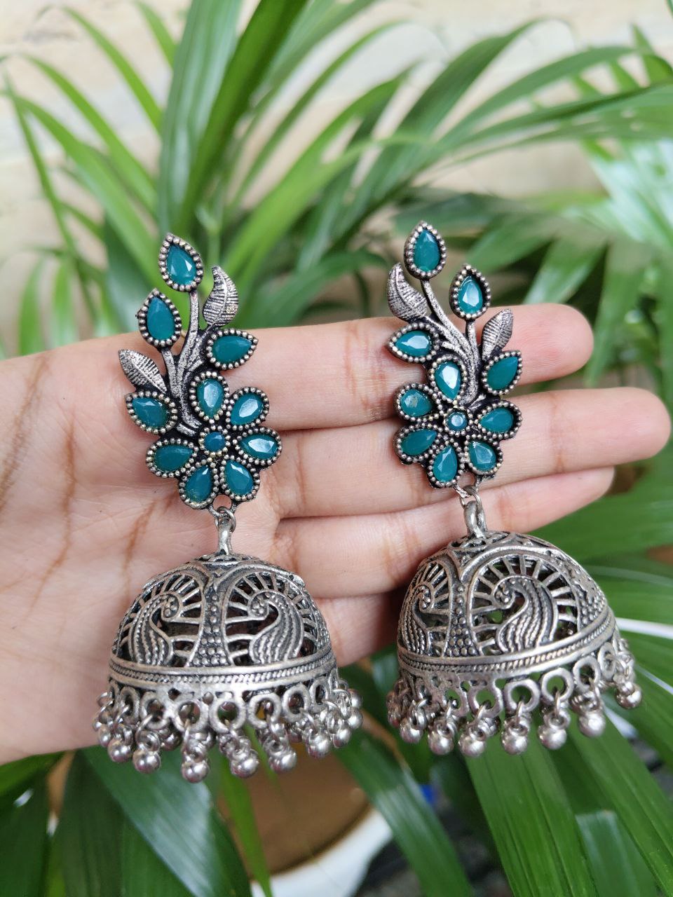 Flower Design Jhumka Dangler Earrings With Traditional Ghungroo Detailing 1 Flower Design Jhumka Dangler Earrings With Traditional Ghungroo Detailing