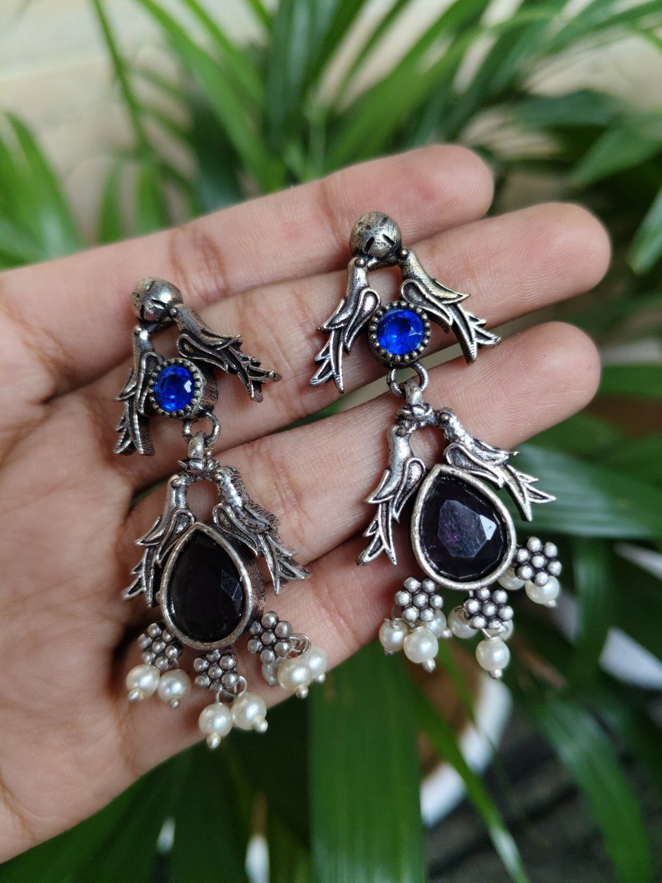 Bird Design Dangler Earrings With Elegant Stone And Pearl Work Detailing 1 Bird Design Dangler Earrings With Elegant Stone And Pearl Work Detailing