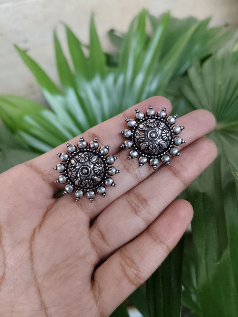 Oxidised Silver Plated Traditional Stud Earrings | Classic Ethnic Jewelry for Women 1 Oxidised Silver Plated Traditional Stud Earrings | Classic Ethnic Jewelry for Women