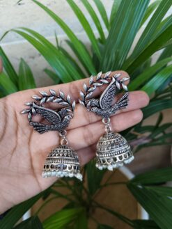 Oxidized Bird Jhumka Dangler Earrings With Traditional Ethnic Design