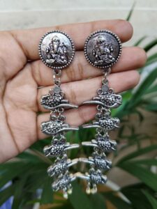 Parrot and Ganesh Dangler Earrings With Elegant Pearl Work Detailing
