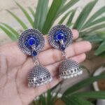 Oxidized Silver Plated Jhumka Dangler Earrings With Elegant Pearl Work Design