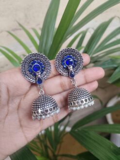 Oxidized Silver Plated Jhumka Dangler Earrings With Elegant Pearl Work Design