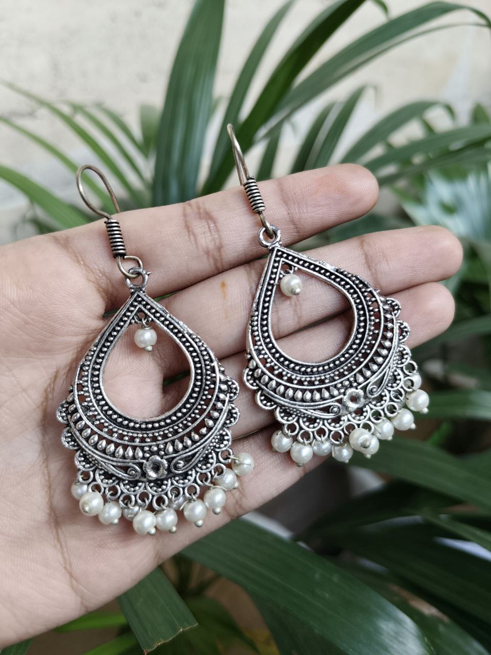 Chandbali Dangler Earrings With Elegant Pearl Work Design 1 Chandbali Dangler Earrings With Elegant Pearl Work Design