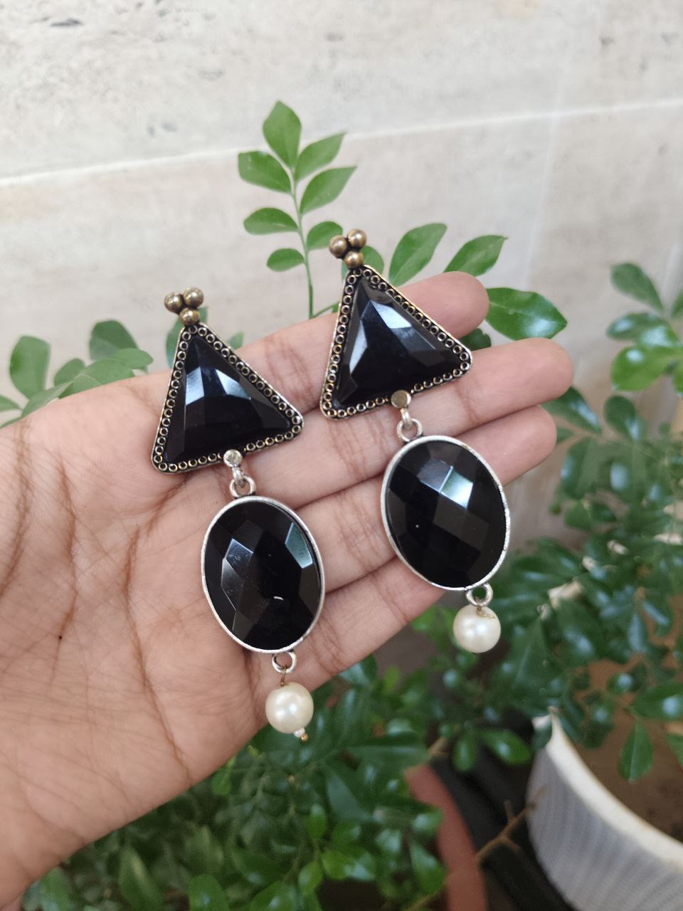 Elegant Monalisa Dangler Earrings | Two-Tone Stylish Oxidised Silver Plated Jewelry 2 Elegant Monalisa Dangler Earrings | Two-Tone Stylish Oxidised Silver Plated Jewelry - Image 2