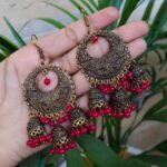 Gold Plated Oxidized Hook Earrings With Traditional Ghungroo Detailing