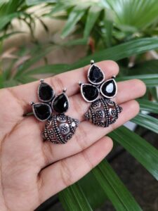 Silver Plated Stone Stud Earrings With Elegant Minimalist Design - color: "Black"