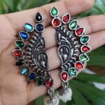 Stylish Silver Plated Oxidized Stone Stud Earrings for Women’s Everyday Elegant Look