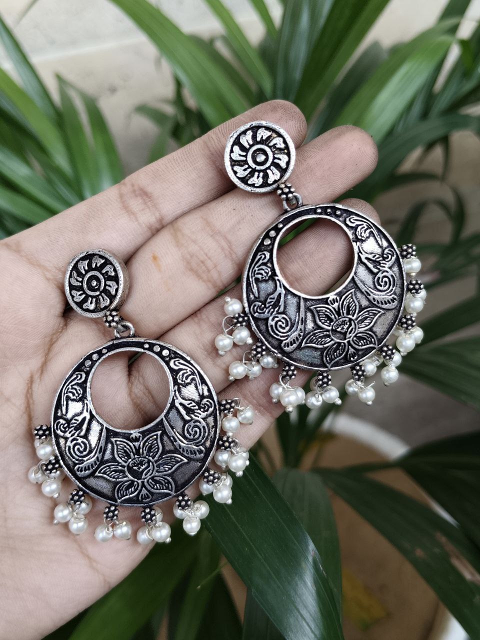 Flower Dangler Earrings With Elegant Pearl Work Design 1 Flower Dangler Earrings With Elegant Pearl Work Design