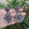 Oxidized Silver Plated Peacock Flower Dangler Earrings With Elegant Traditional Design 23 photo 41 2025 10 07 16 21 57