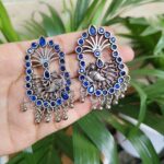 Bulk 128 Oxidised German Silver Peacock Stone Stud Earrings For Girls - "Blue"