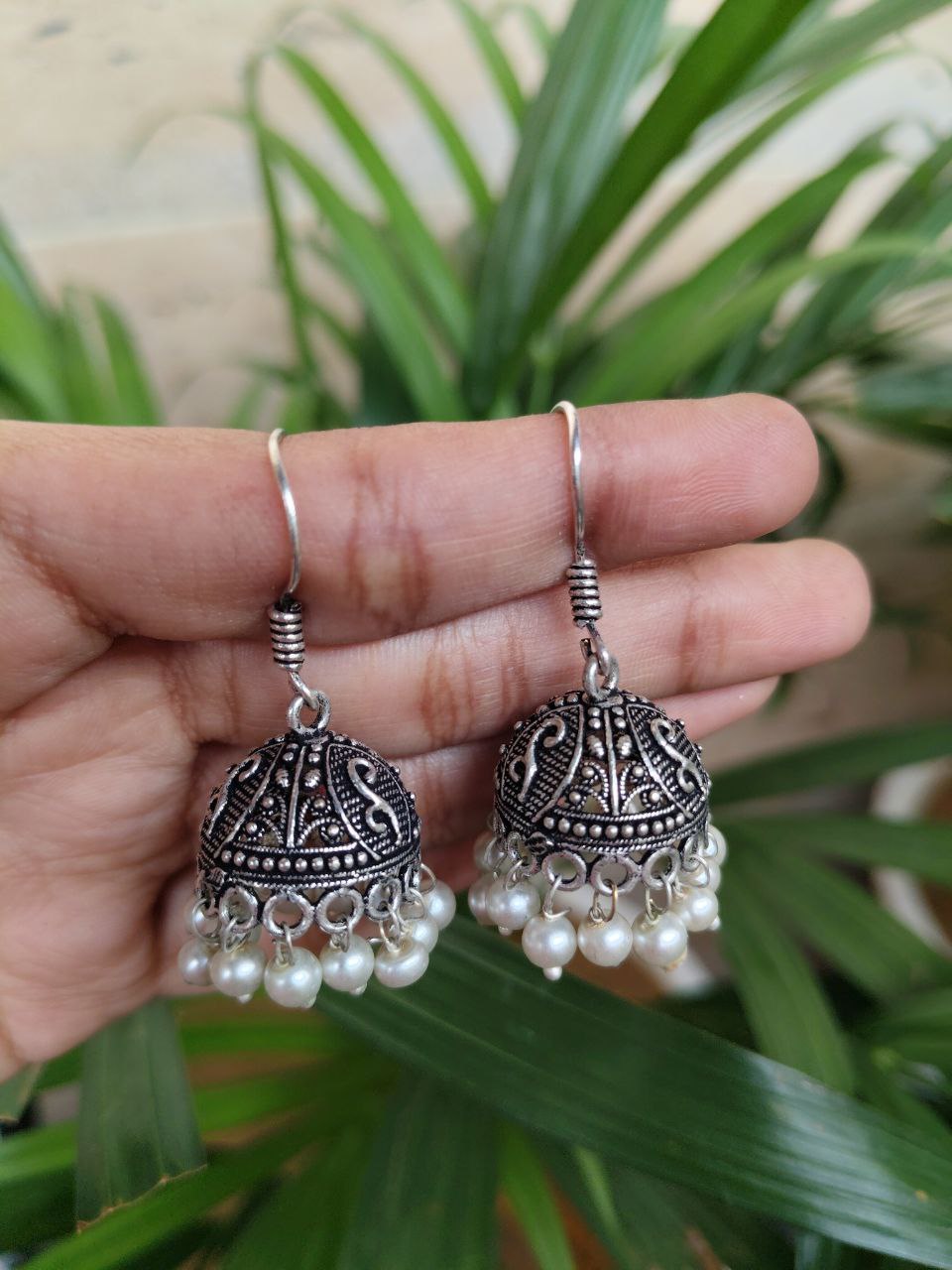 Floral Art Jhumka Earrings With Elegant Pearl Work Design 1 Floral Art Jhumka Earrings With Elegant Pearl Work Design