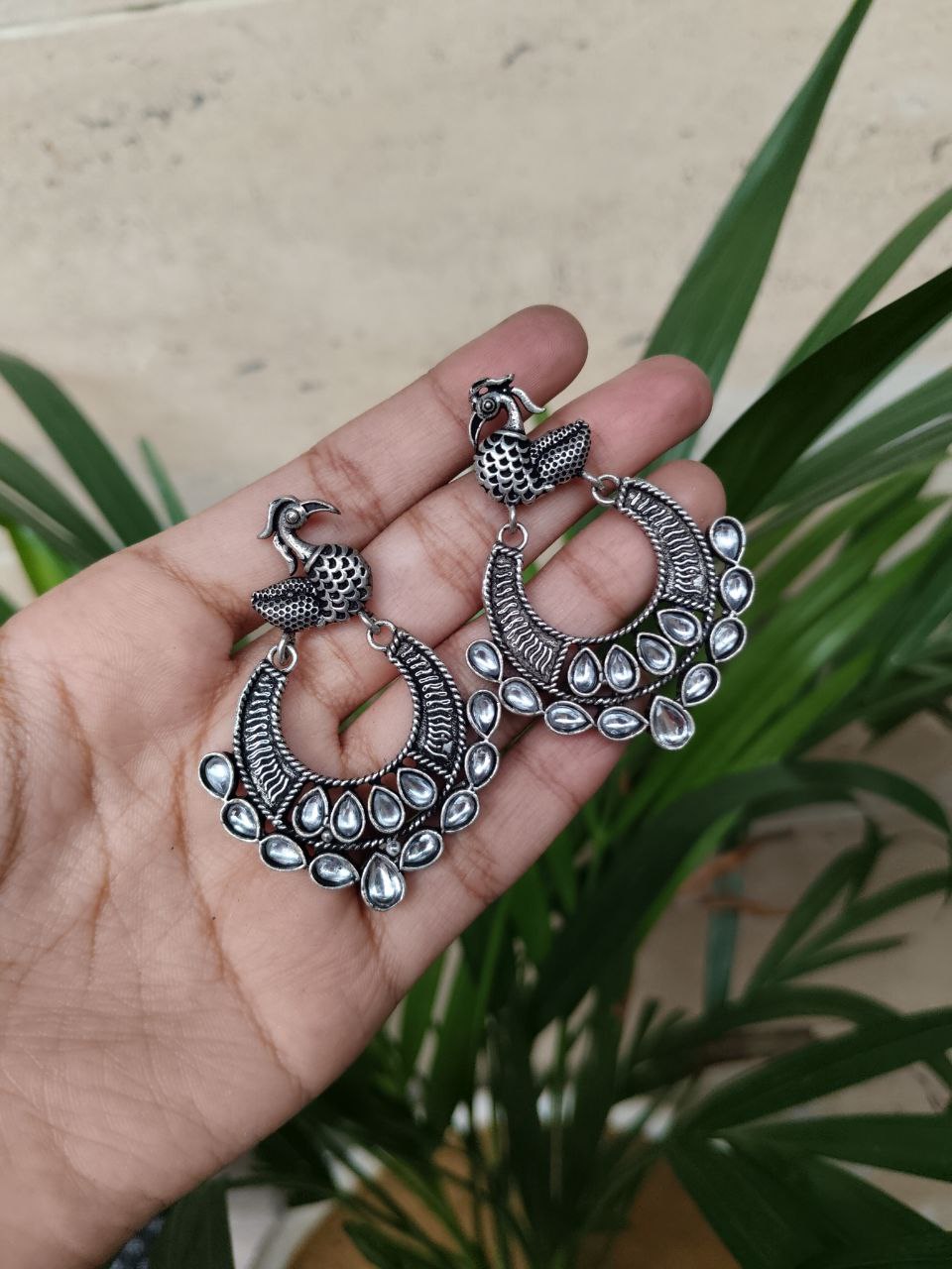 Silver Replica Peacock Chandbali Earrings | Traditional Ethnic Jewelry for Women 1 Silver Replica Peacock Chandbali Earrings | Traditional Ethnic Jewelry for Women