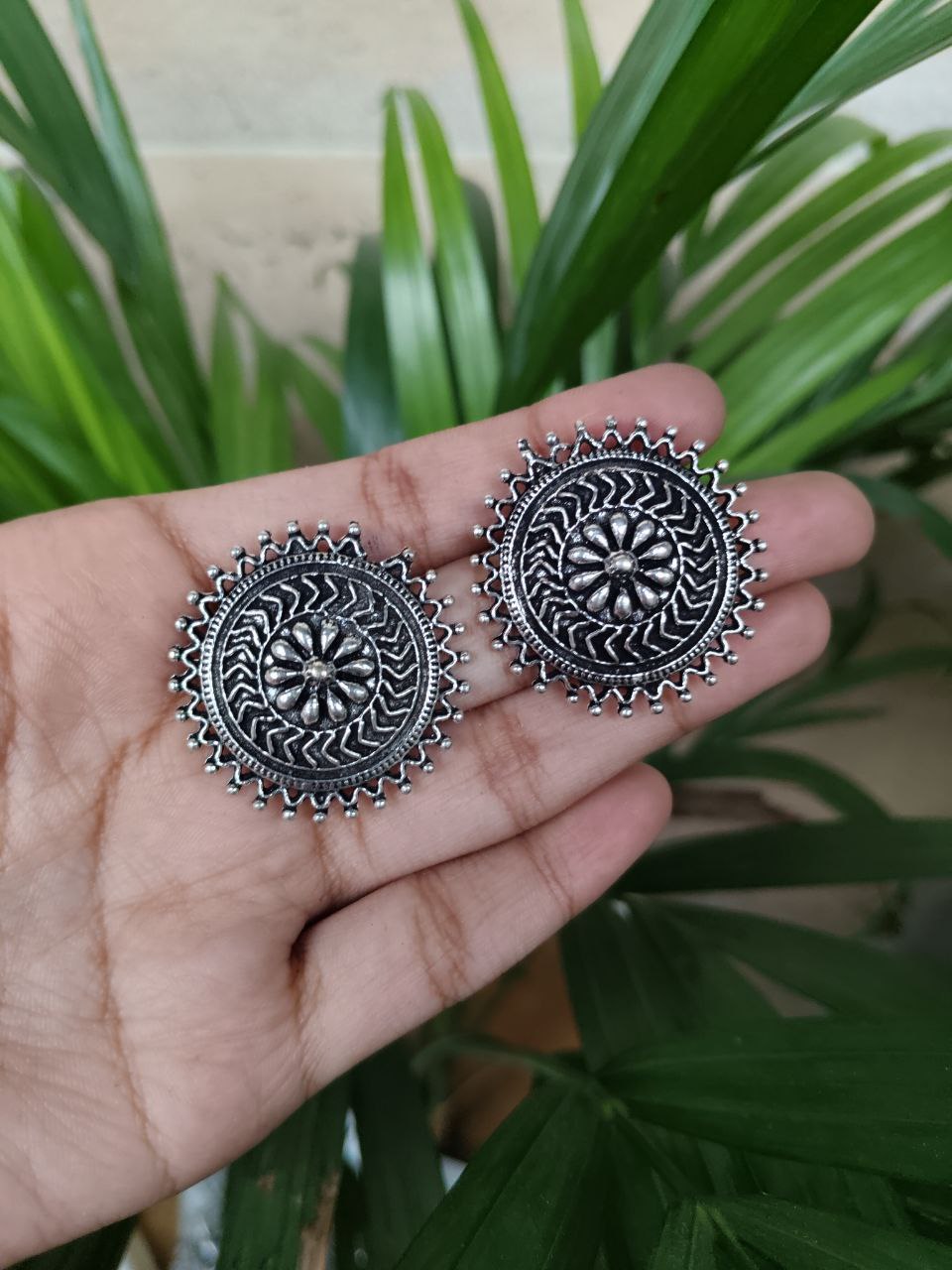 Oxidised Round Stud Earrings | Elegant Dailywear Ethnic Jewelry for Women 1 Oxidised Round Stud Earrings | Elegant Dailywear Ethnic Jewelry for Women