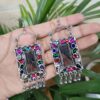 German Silver Mirror Work Earrings | Traditional Ethnic Festive Jewelry for Women