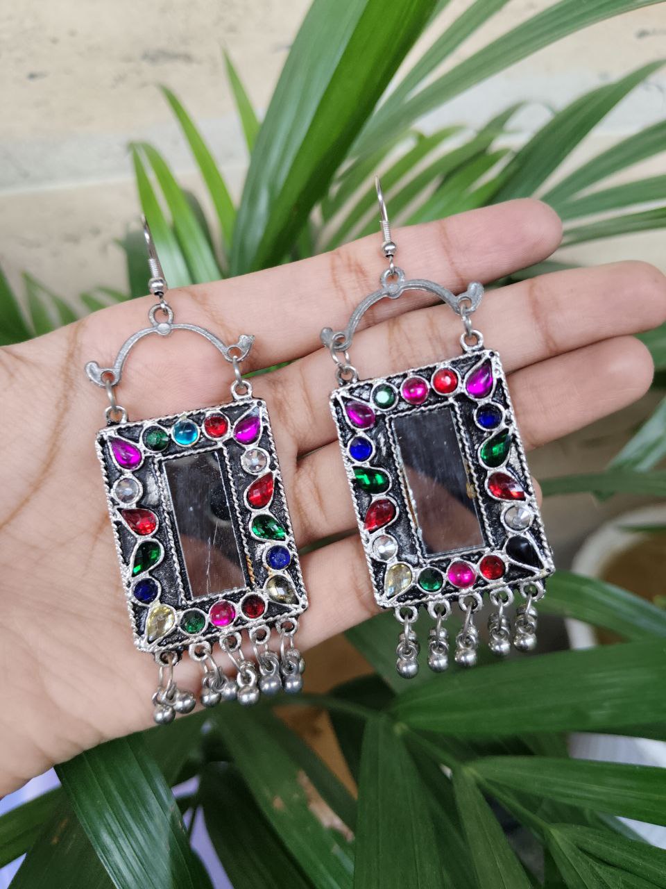 German Silver Mirror Work Earrings | Traditional Ethnic Festive Jewelry for Women 1 German Silver Mirror Work Earrings | Traditional Ethnic Festive Jewelry for Women