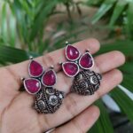 Silver Plated Stone Stud Earrings With Elegant Minimalist Design