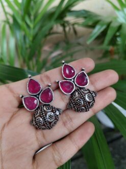 Silver Plated Stone Stud Earrings With Elegant Minimalist Design