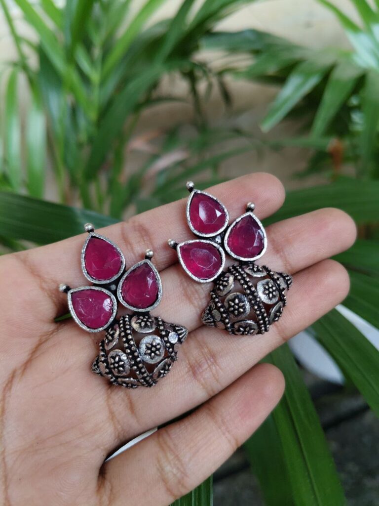 Silver Plated Stone Stud Earrings With Elegant Minimalist Design