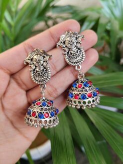 Jhumka Dangler Earrings With Elegant Stone Work And Ghungroo Detailing