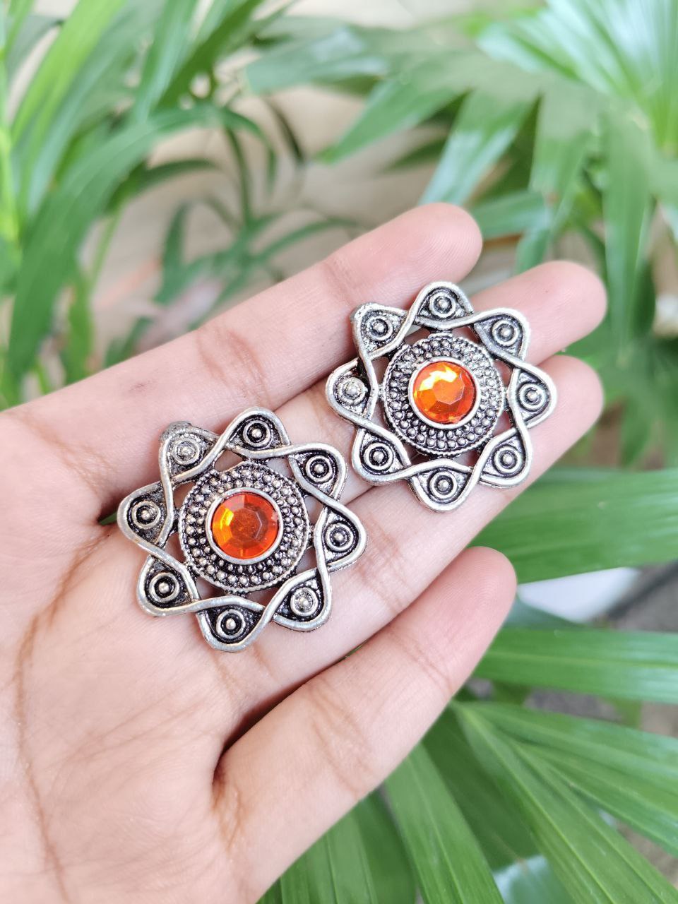 Stylish Silver Plated Oxidized Stone Stud Earrings 1 Stylish Silver Plated Oxidized Stone Stud Earrings
