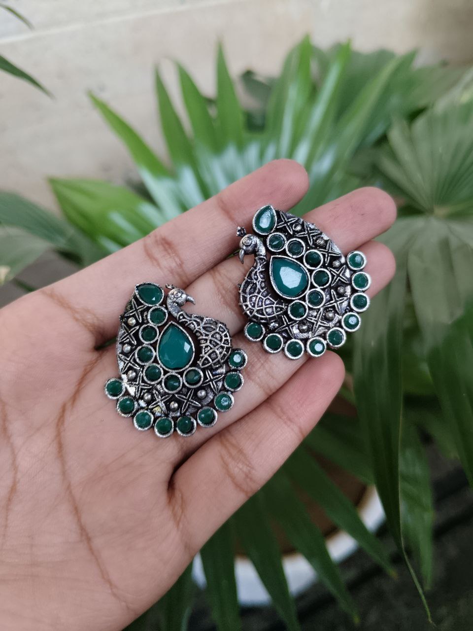 Oxidised Peacock Stone Stud Earrings | Elegant Traditional Ethnic Jewelry for Women 1 Oxidised Peacock Stone Stud Earrings | Elegant Traditional Ethnic Jewelry for Women