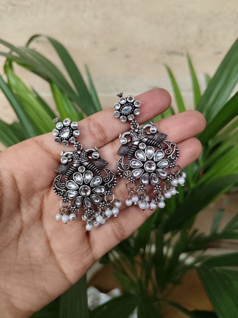 Oxidised Peacock Stone Stud Earrings | Stylish Traditional Ethnic Jewelry for Women