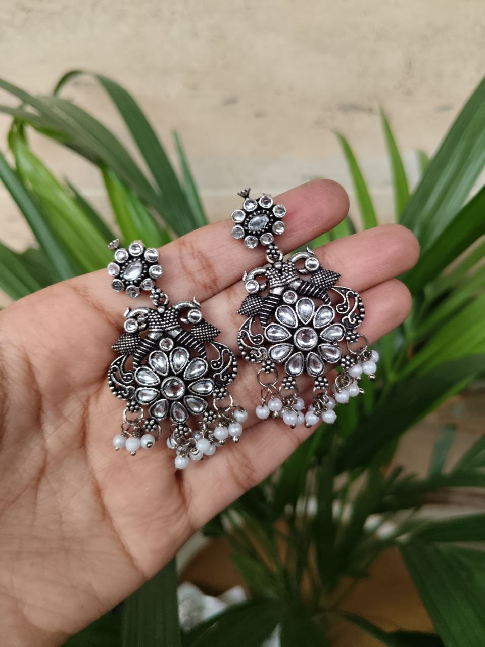 Oxidised Peacock Stone Stud Earrings | Stylish Traditional Ethnic Jewelry for Women 1 Oxidised Peacock Stone Stud Earrings | Stylish Traditional Ethnic Jewelry for Women