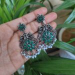Bulk 88 Oxidised Peacock Stone Stud Earrings | Stylish Traditional Ethnic Jewelry for Women - "Green"