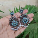 Bulk 90 Oxidised Peacock Stone Stud Earrings | Stylish Traditional Ethnic Jewelry for Women - "Mint"