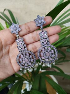 Oxidised Stone Work Earrings | Traditional Ethnic Jewelry for Women