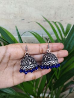 Silver Plated Jhumki Earrings With Elegant Pearl Work Design