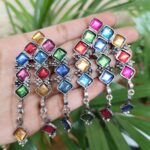 Bulk 8 Oxidized German Silver Earrings With Elegant Stone Work Design - "Multi"