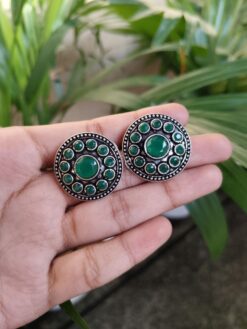 Oxidised Stone Work Stud Earrings | Dailywear Silver Plated Jewellery