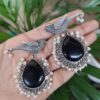 Beautiful Monalisa Stone Bird Dangler Earrings with Elegant Pearl Detailing for Women