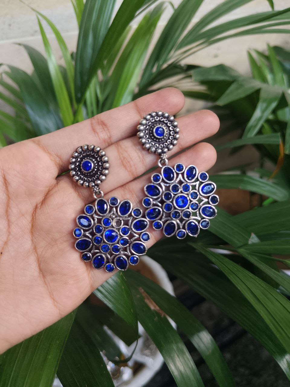 Silver Plated Oxidized Stone Work Dangler Earrings Elegant Handcrafted Ethnic Jewelry Design 1 Silver Plated Oxidized Stone Work Dangler Earrings Elegant Handcrafted Ethnic Jewelry Design