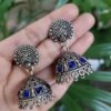 Elegant German Silver Stone Jhumka Dangler Earrings for Women