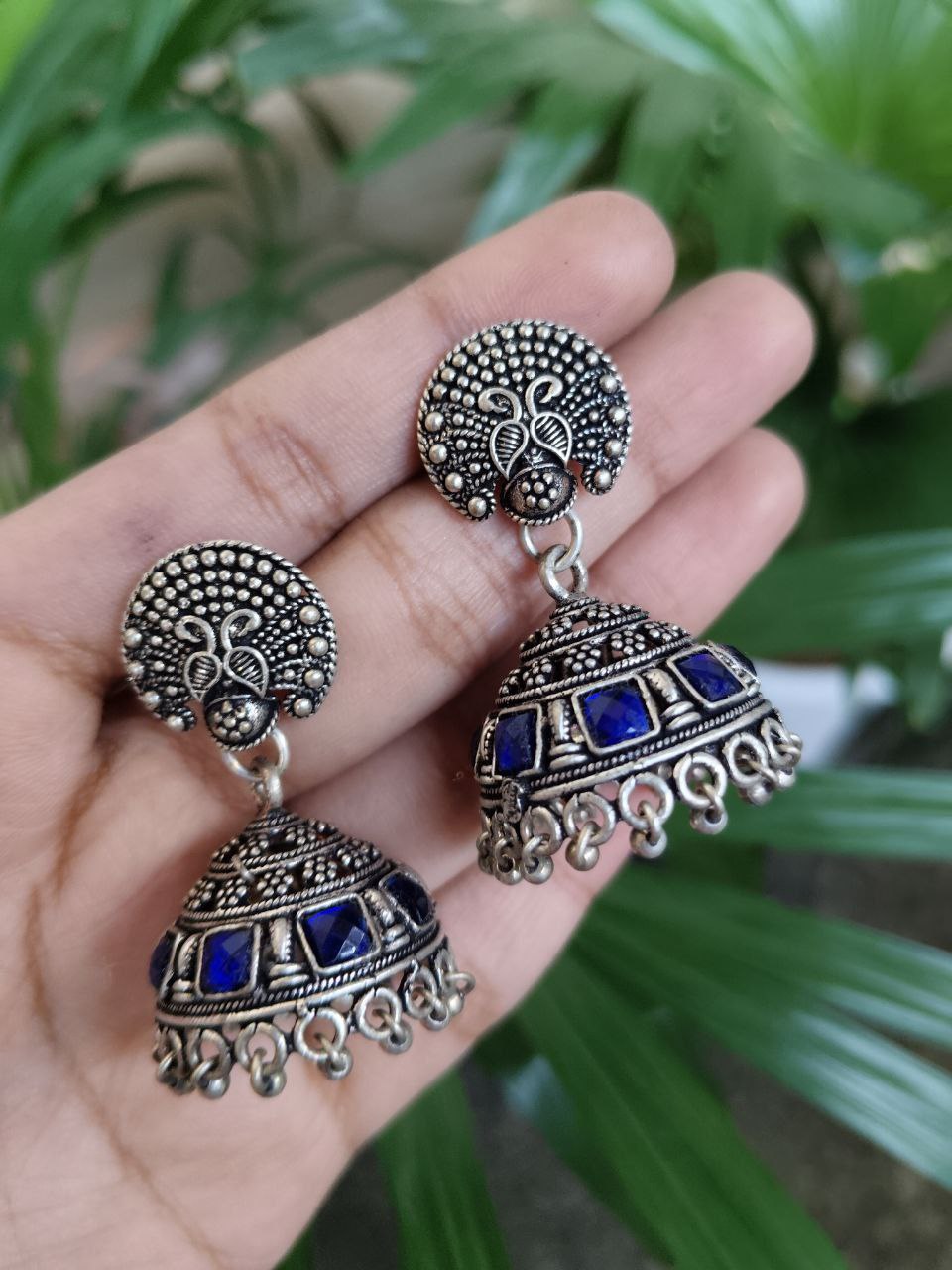 Elegant German Silver Stone Jhumka Dangler Earrings for Women 1 Elegant German Silver Stone Jhumka Dangler Earrings for Women