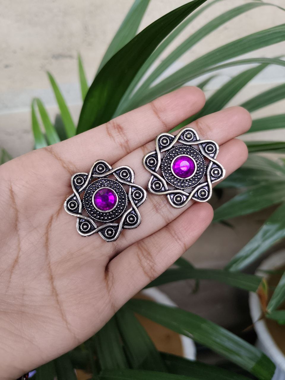 Oxidised Flower Design Stud Earrings | Elegant Ethnic Jewelry for Women 1 Oxidised Flower Design Stud Earrings | Elegant Ethnic Jewelry for Women